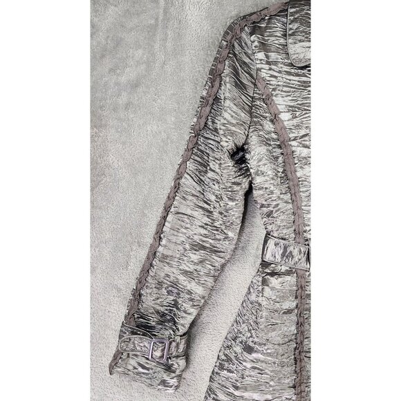 Misko Jacket Womens Medium Silver Snap Belted Long Sleeve Crinkled Retro 90s Y2K - Picture 10 of 10